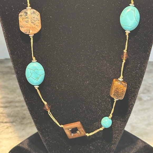 Premier Promenade NECKLACE Turquoise Shell Tigers Eye 30" + 3" NEVER WORN - Picture 3 of 8